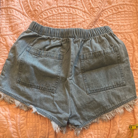 Denim Drawstring High-Waisted Cut-Off Shorts, Size M - Picture 3 of 4